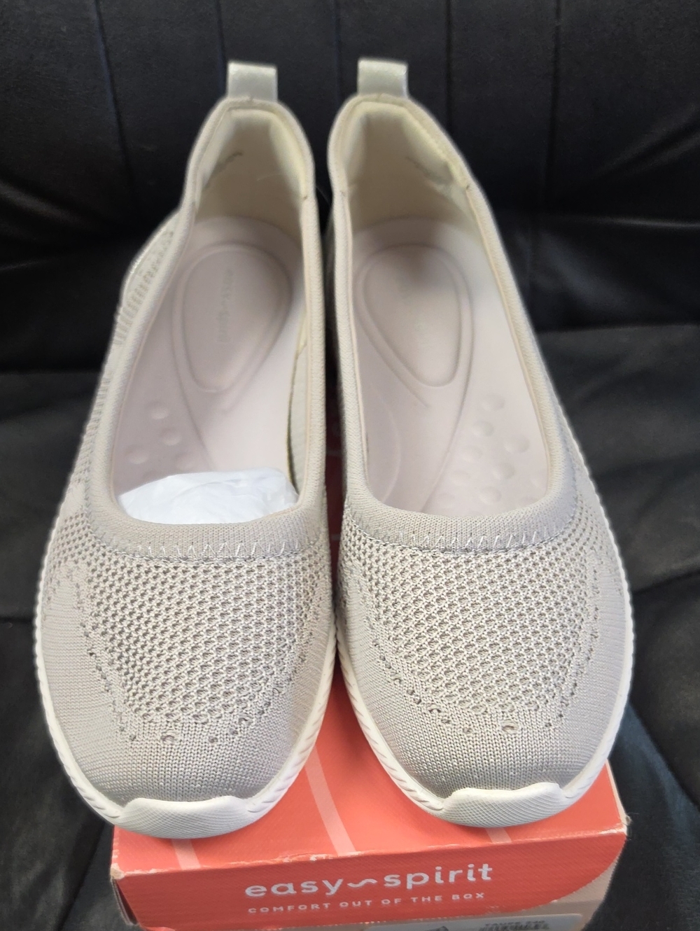 Easy Spirit Women’s Knit Slip-On Flats in Light Beige